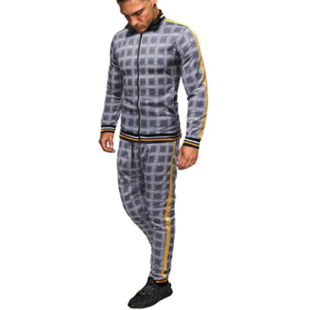 men's activewear sets - winter long sleeve classic plaid tracksuit - full-zip sweatshirt jacket with pants for mens - stylish sportswear for men gym - xmas gifts for men