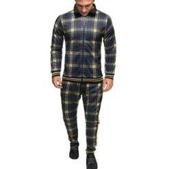 men's activewear sets - winter long sleeve classic plaid tracksuit - full-zip sweatshirt jacket with pants for mens - stylish sportswear for men gym - xmas gifts for men