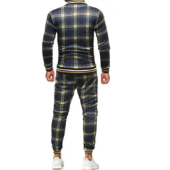 men's activewear sets - winter long sleeve classic plaid tracksuit - full-zip sweatshirt jacket with pants for mens - stylish sportswear for men gym - xmas gifts for men
