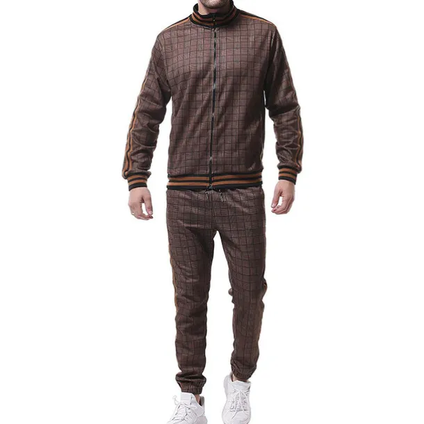 men's activewear sets - winter long sleeve classic plaid tracksuit - full-zip sweatshirt jacket with pants for mens - stylish sportswear for men gym - xmas gifts for men