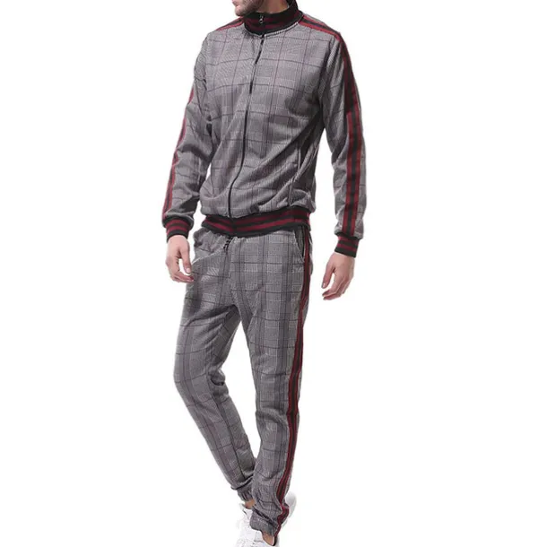 men's activewear sets - winter long sleeve classic plaid tracksuit - full-zip sweatshirt jacket with pants for mens - stylish sportswear for men gym - xmas gifts for men