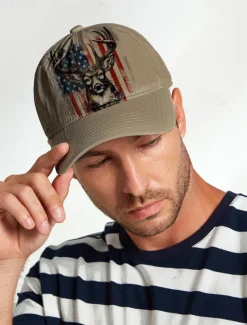 Men's Adjustable Baseball Cap with Patriotic Deer Print and American Flag Design - Outdoor Sports and Casual Wear Hat