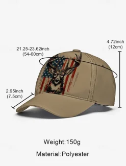 Men's Adjustable Baseball Cap with Patriotic Deer Print and American Flag Design - Outdoor Sports and Casual Wear Hat
