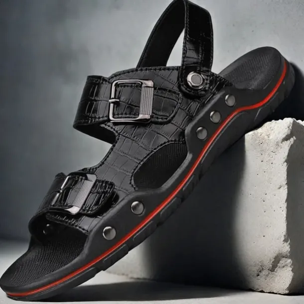 Men's Adjustable Buckle Strap Sandals – Stylish Crocodile-Pattern Design, Cushioned Sole, Durable Outdoor Summer Footwear for Casual and Travel Use