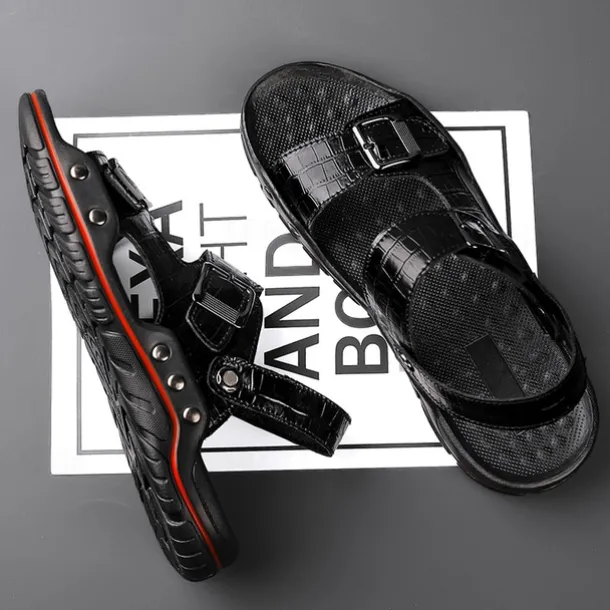 Men's Adjustable Buckle Strap Sandals – Stylish Crocodile-Pattern Design, Cushioned Sole, Durable Outdoor Summer Footwear for Casual and Travel Use