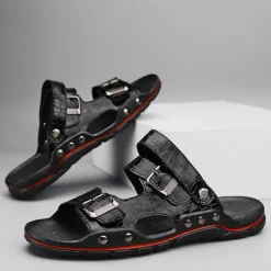 Men's Adjustable Buckle Strap Sandals – Stylish Crocodile-Pattern Design, Cushioned Sole, Durable Outdoor Summer Footwear for Casual and Travel Use