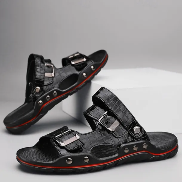 Men's Adjustable Buckle Strap Sandals – Stylish Crocodile-Pattern Design, Cushioned Sole, Durable Outdoor Summer Footwear for Casual and Travel Use
