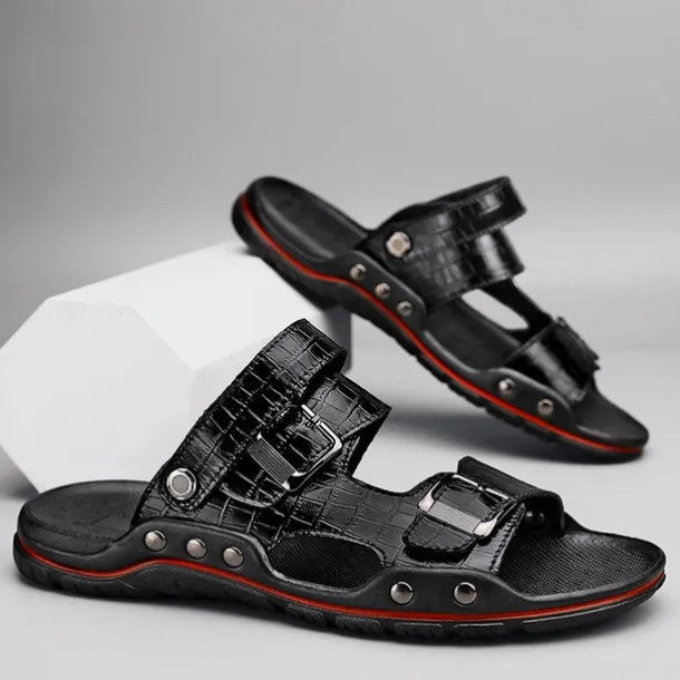 Men's Adjustable Buckle Strap Sandals – Stylish Crocodile-Pattern Design, Cushioned Sole, Durable Outdoor Summer Footwear for Casual and Travel Use