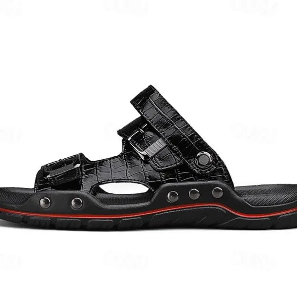 Men's Adjustable Buckle Strap Sandals – Stylish Crocodile-Pattern Design, Cushioned Sole, Durable Outdoor Summer Footwear for Casual and Travel Use
