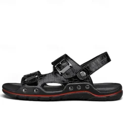 Men's Adjustable Buckle Strap Sandals – Stylish Crocodile-Pattern Design, Cushioned Sole, Durable Outdoor Summer Footwear for Casual and Travel Use