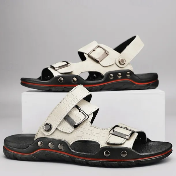 Men's Adjustable Buckle Strap Sandals – Stylish Crocodile-Pattern Design, Cushioned Sole, Durable Outdoor Summer Footwear for Casual and Travel Use