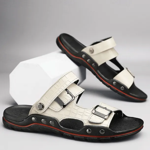 Men's Adjustable Buckle Strap Sandals – Stylish Crocodile-Pattern Design, Cushioned Sole, Durable Outdoor Summer Footwear for Casual and Travel Use