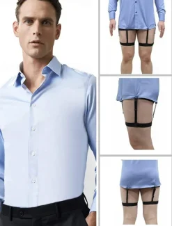 Men's Adjustable Shirt Stays with Non-Slip Clips, Elastic Garter Style Shirt Holder for Business, Formal Wear, and Daily Use