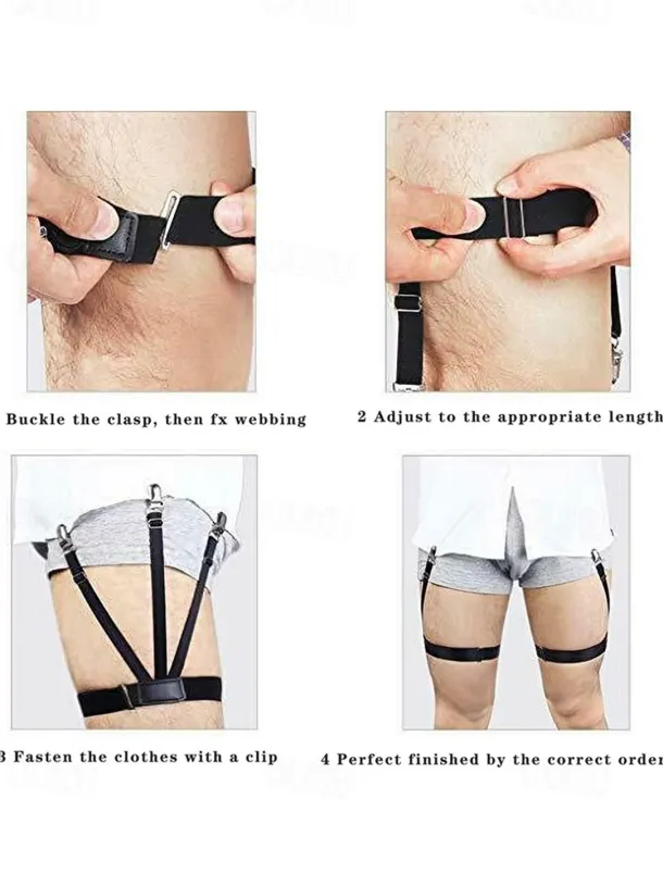 Men's Adjustable Shirt Stays with Non-Slip Clips, Elastic Garter Style Shirt Holder for Business, Formal Wear, and Daily Use