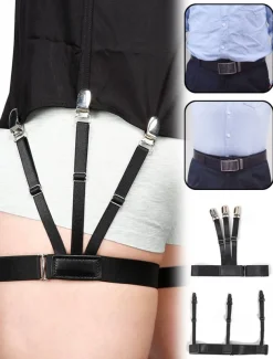 Men's Adjustable Shirt Stays with Non-Slip Clips, Elastic Garter Style Shirt Holder for Business, Formal Wear, and Daily Use