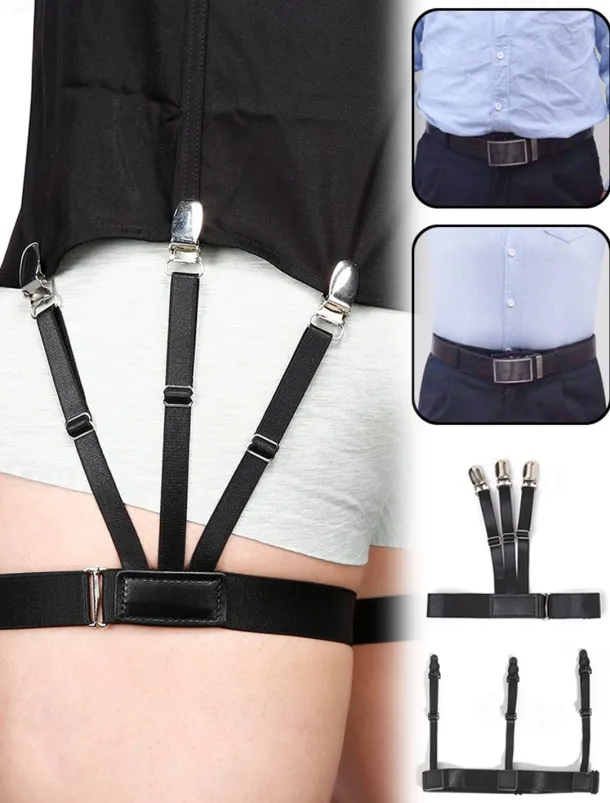 Men's Adjustable Shirt Stays with Non-Slip Clips, Elastic Garter Style Shirt Holder for Business, Formal Wear, and Daily Use