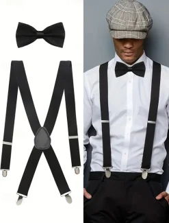 Men's Adjustable Suspenders and Bow Tie Set - Classic Formal Accessory for Weddings, Parties, and Business Events