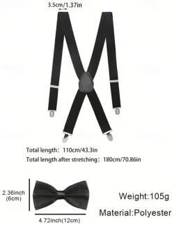 Men's Adjustable Suspenders and Bow Tie Set - Classic Formal Accessory for Weddings, Parties, and Business Events