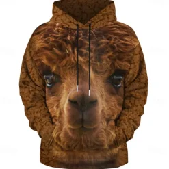 Men's Alpaca Hoodie Hoodies Sweatshirt Fashion Cowboy Long Sleeve Hooded Brown Pocket 3D Print Fall Winter Designer