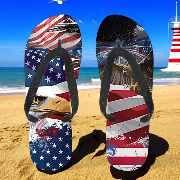 Men's American Flag Flip-Flops – Patriotic Stars & Stripes Sandals for Summer, Independence Day & Beachwear