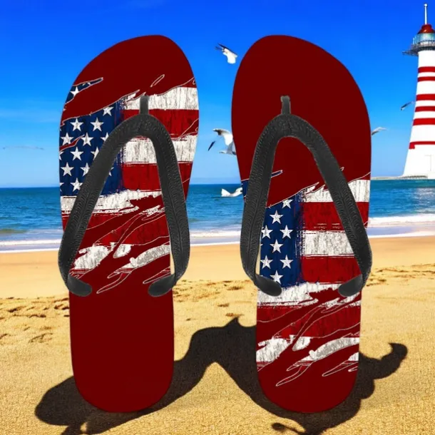 Men's American Flag Flip-Flops – Patriotic Stars & Stripes Sandals for Summer, Independence Day & Beachwear