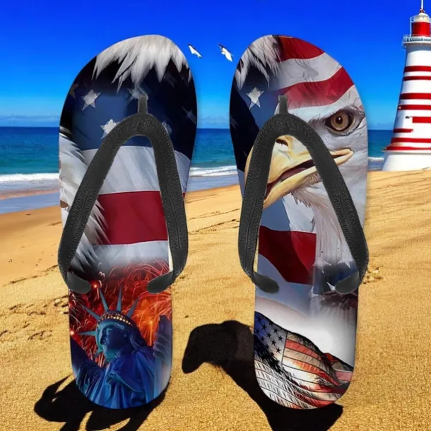 Men's American Flag Flip-Flops – Patriotic Stars & Stripes Sandals for Summer, Independence Day & Beachwear