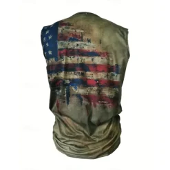 Men's American Flag Tank Top Henley Shirt Sleeveless Vintage Fashion Designer Outdoor Casual Daily Summer Spring & Fall Green Brown Gray Henley Henley T-Shirt