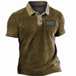 Men's American Flag Veterans Polo Shirts Golf Shirt Short Sleeve Polo Shirts Collared Shirts Casual Streetwear Vacation Wear Party Outfits Buttons 3D Print Blue Purple Green