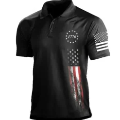 Men's American Flag Veterans Polo Shirts Golf Shirt Short Sleeve Polo Shirts Collared Shirts Casual Streetwear Vacation Wear Party Outfits Buttons 3D Print Black White Army Green