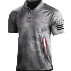 Men's American Flag Veterans Polo Shirts Golf Shirt Short Sleeve Polo Shirts Collared Shirts Casual Streetwear Vacation Wear Party Outfits Buttons 3D Print Black White Army Green