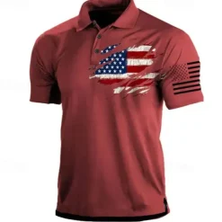 Men's American Flag Veterans Polo Shirts Golf Shirt Short Sleeve Polo Shirts Collared Shirts Casual Streetwear Vacation Wear Party Outfits Buttons 3D Print Black Red Navy Blue