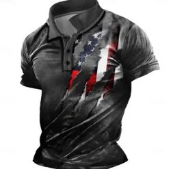 Men's American Flag Veterans Polo Shirts Golf Shirt Short Sleeve Polo Shirts Collared Shirts Casual Streetwear Vacation Wear Party Outfits Buttons 3D Print Red Green Dark Gray