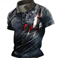 Men's American Flag Veterans Polo Shirts Golf Shirt Short Sleeve Polo Shirts Collared Shirts Casual Streetwear Vacation Wear Party Outfits Buttons 3D Print Red Green Dark Gray