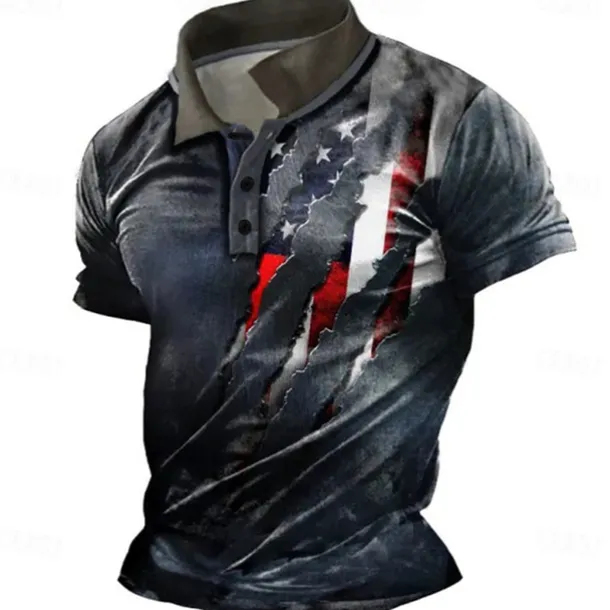Men's American Flag Veterans Polo Shirts Golf Shirt Short Sleeve Polo Shirts Collared Shirts Casual Streetwear Vacation Wear Party Outfits Buttons 3D Print Red Green Dark Gray