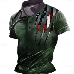 Men's American Flag Veterans Polo Shirts Golf Shirt Short Sleeve Polo Shirts Collared Shirts Casual Streetwear Vacation Wear Party Outfits Buttons 3D Print Red Green Dark Gray