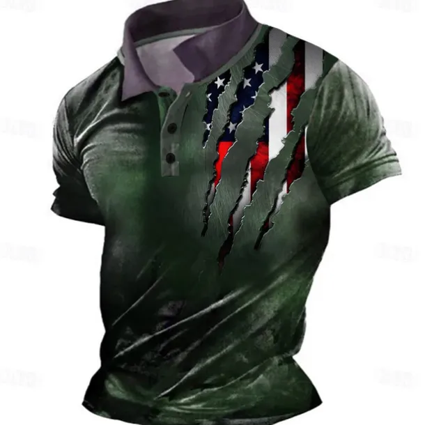 Men's American Flag Veterans Polo Shirts Golf Shirt Short Sleeve Polo Shirts Collared Shirts Casual Streetwear Vacation Wear Party Outfits Buttons 3D Print Red Green Dark Gray