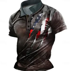 Men's American Flag Veterans Polo Shirts Golf Shirt Short Sleeve Polo Shirts Collared Shirts Casual Streetwear Vacation Wear Party Outfits Buttons 3D Print Red Green Dark Gray