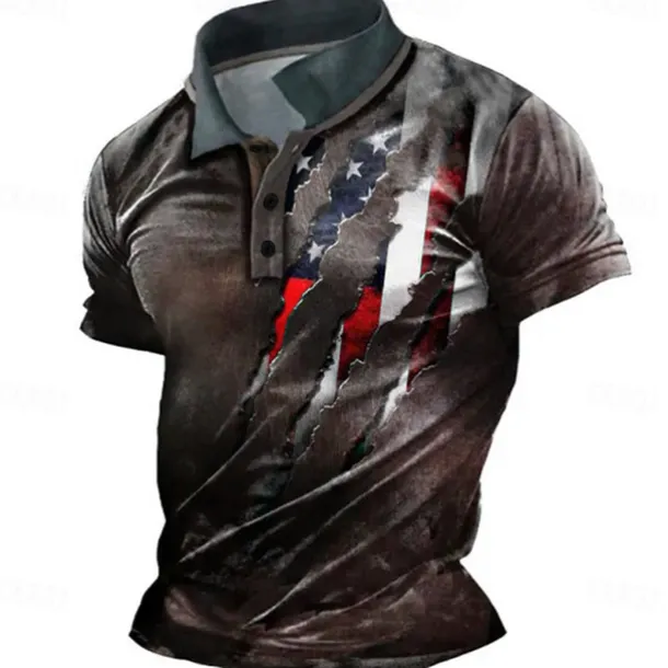 Men's American Flag Veterans Polo Shirts Golf Shirt Short Sleeve Polo Shirts Collared Shirts Casual Streetwear Vacation Wear Party Outfits Buttons 3D Print Red Green Dark Gray