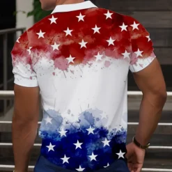 Men's American Flag Veterans Polo Shirts Golf Shirt Short Sleeve Polo Shirts Collared Shirts Streetwear Vacation Wear Party Outfits Buttons 3D Print Spring & Summer White