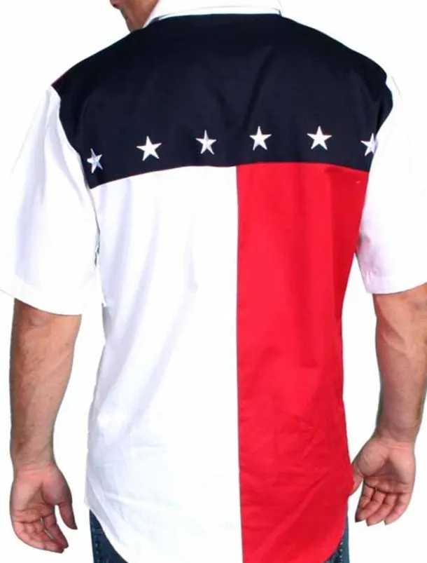 Men's American Flag Western Shirt Button Up Shirt Cowboy Shirt Short Sleeve Fashion Designer Western Daily Summer Spring Turndown Collared Shirts 3D Print Front Pocket White Yellow Gray