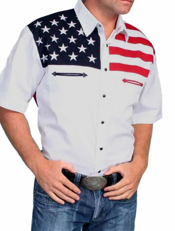 Men's American Flag Western Shirt Button Up Shirt Cowboy Shirt Short Sleeve Fashion Designer Western Daily Summer Spring Turndown Collared Shirts 3D Print Front Pocket White Yellow Gray