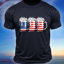 Men's American US Flag Beer Flag / National flag T Shirt Short Sleeve Shirt Cotton Short Sleeve Graphic Shirt Black White Army Green Comfortable Tee Street Sports Outdoor Fashion Designer Clothing