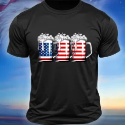 Men's American US Flag Beer Flag / National flag T Shirt Short Sleeve Shirt Cotton Short Sleeve Graphic Shirt Black White Army Green Comfortable Tee Street Sports Outdoor Fashion Designer Clothing