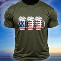 Men's American US Flag Beer Flag / National flag T Shirt Short Sleeve Shirt Cotton Short Sleeve Graphic Shirt Black White Army Green Comfortable Tee Street Sports Outdoor Fashion Designer Clothing
