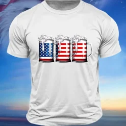 Men's American US Flag Beer Flag / National flag T Shirt Short Sleeve Shirt Cotton Short Sleeve Graphic Shirt Black White Army Green Comfortable Tee Street Sports Outdoor Fashion Designer Clothing