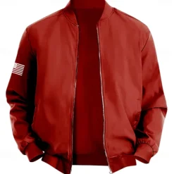 Men's American US Flag Bomber Jacket Coat Practical Casual Sports Outdoor Daily Wear Side Pockets Zip Front Graphic Fall Winter Standing Collar Long Sleeve Black Red Army Green