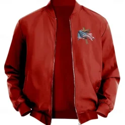 Men's American US Flag Cross Bomber Jacket Coat Casual Sports Outdoor Daily Wear Side Pockets Zip Front Graphic Fall Winter Standing Collar Long Sleeve Black Red Army Green