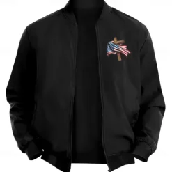 Men's American US Flag Cross Bomber Jacket Coat Casual Sports Outdoor Daily Wear Side Pockets Zip Front Graphic Fall Winter Standing Collar Long Sleeve Black Red Army Green