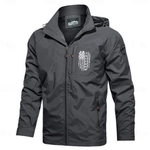 Men's American US Flag Jacket Raincoat Shell Jacket Waterproof Rain Waterproof Lightweight Casual Sports Outdoor Camping & Hiking Embroidered Side Pockets Zip Front Fall Winter Hooded Long Sleeve
