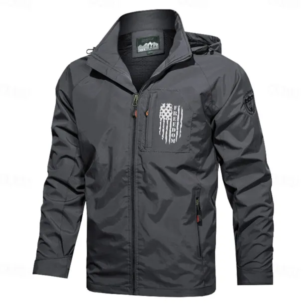 Men's American US Flag Jacket Raincoat Shell Jacket Waterproof Rain Waterproof Lightweight Casual Sports Outdoor Camping & Hiking Embroidered Side Pockets Zip Front Fall Winter Hooded Long Sleeve